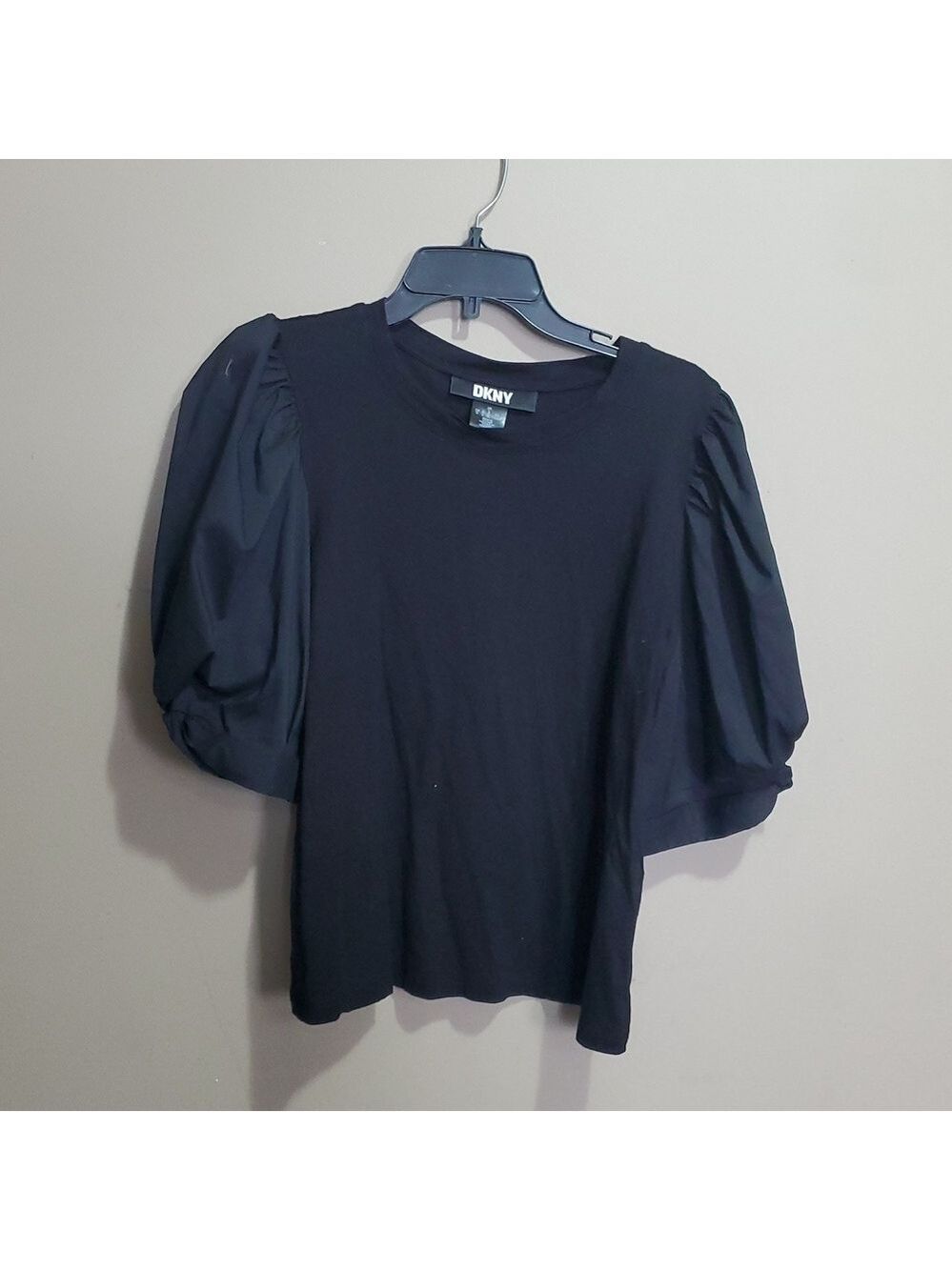 DKNY Black puff sleeve cotton top size large